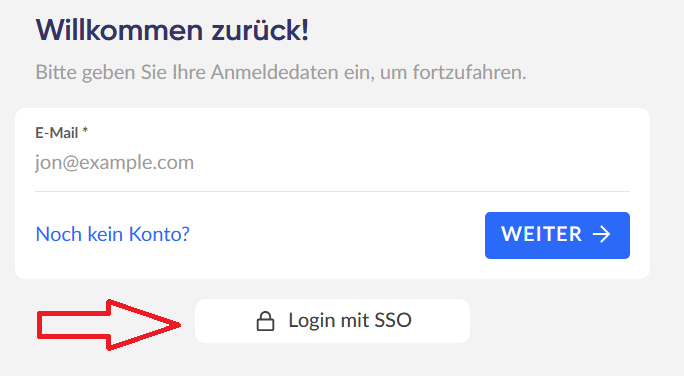 Screenshot der Anmeldemasek von Anny mit einem Pfeil auf den Button "Login mit SSO"