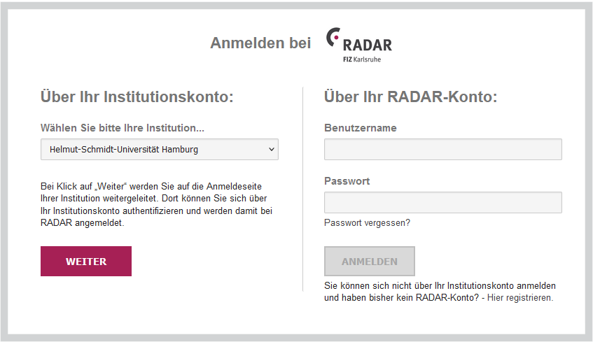 Login via Shibboleth in RADAR